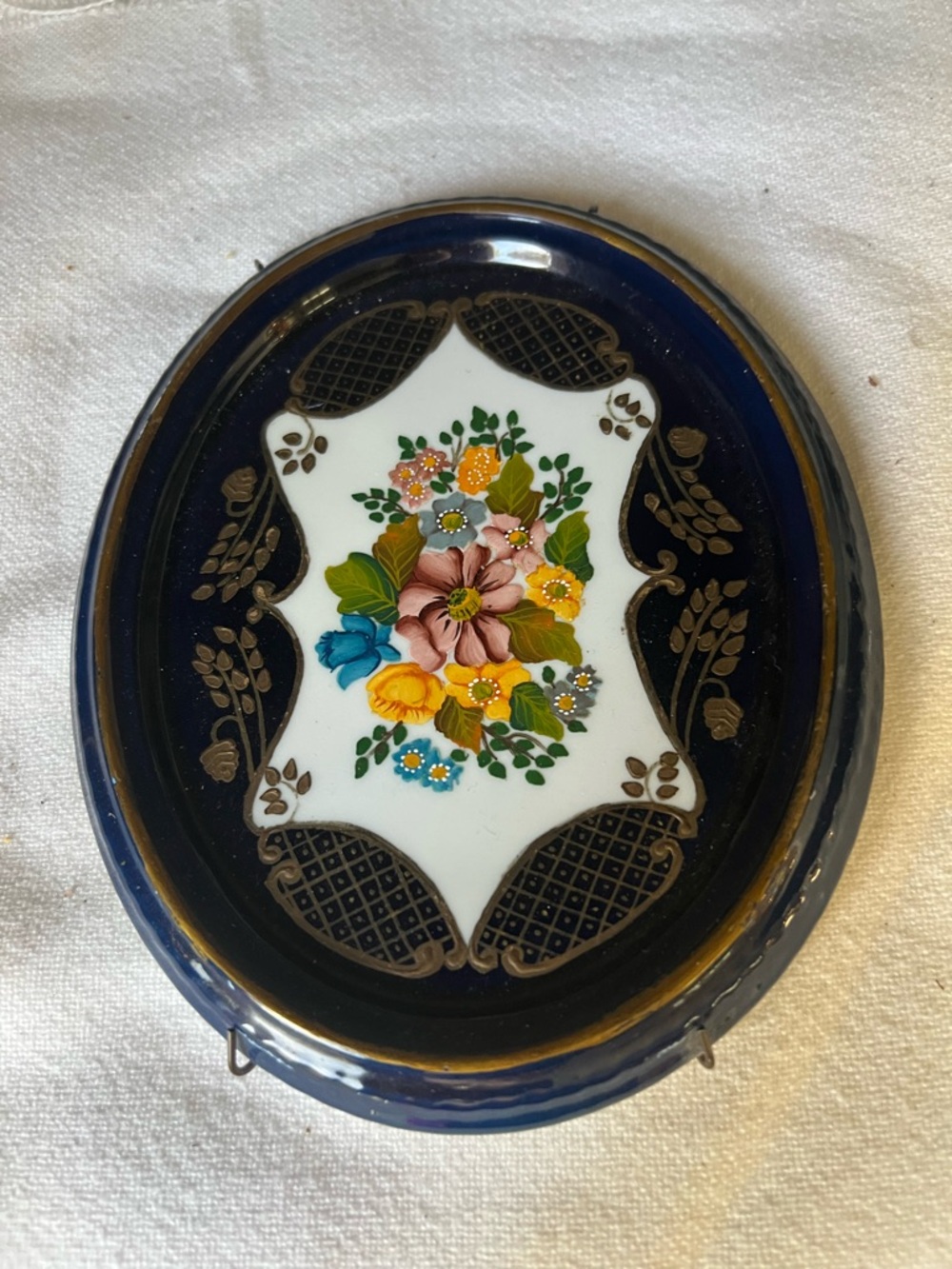 Vintage Verbano cobalt blue porcelain wall hanging
